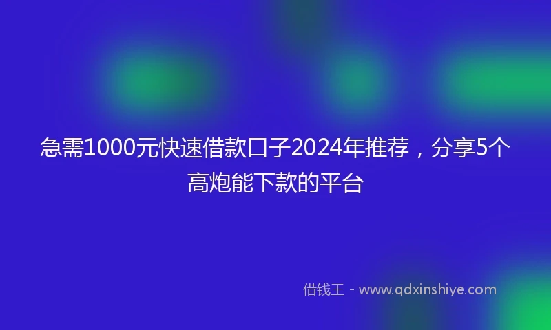 急需1000元快速借款口子2024年推荐，分享5个高炮能下款的平台