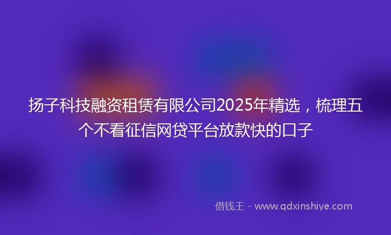 扬子科技融资租赁有限公司2025年精选，梳理五个不看征信网贷平台放款快的口子