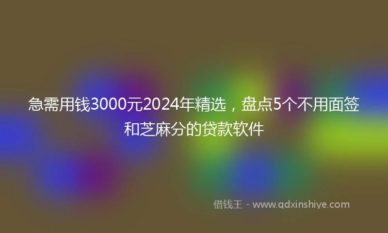 急需用钱3000元2024年精选，盘点5个不用面签和芝麻分的贷款软件