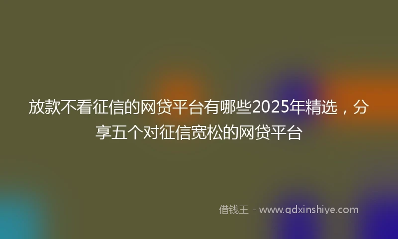 放款不看征信的网贷平台有哪些2025年精选，分享五个对征信宽松的网贷平台