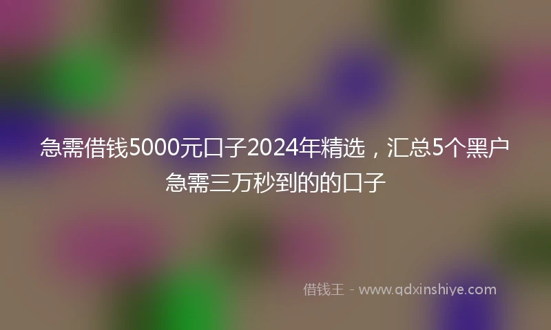 急需借钱5000元口子2024年精选，汇总5个黑户急需三万秒到的的口子