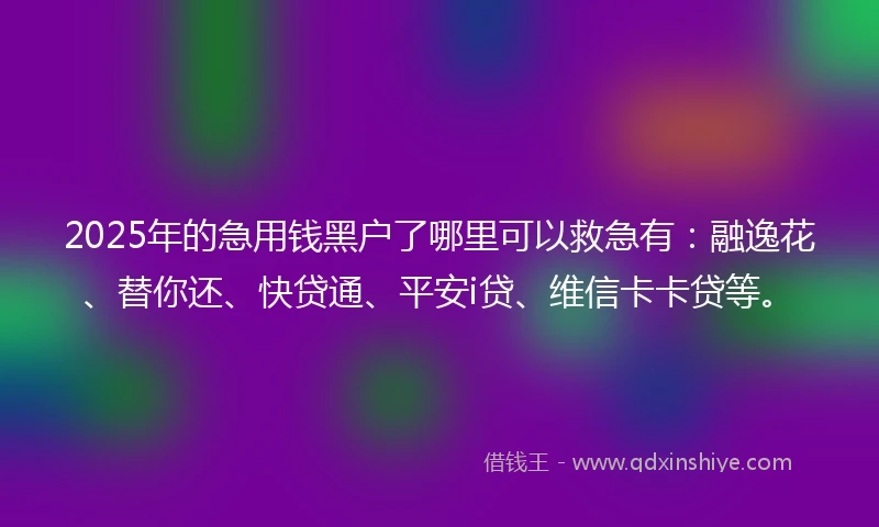 2025年的急用钱黑户了哪里可以救急有：融逸花、替你还、快贷通、平安i贷、维信卡卡贷等。