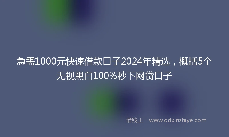 急需1000元快速借款口子2024年精选，概括5个无视黑白100%秒下网贷口子