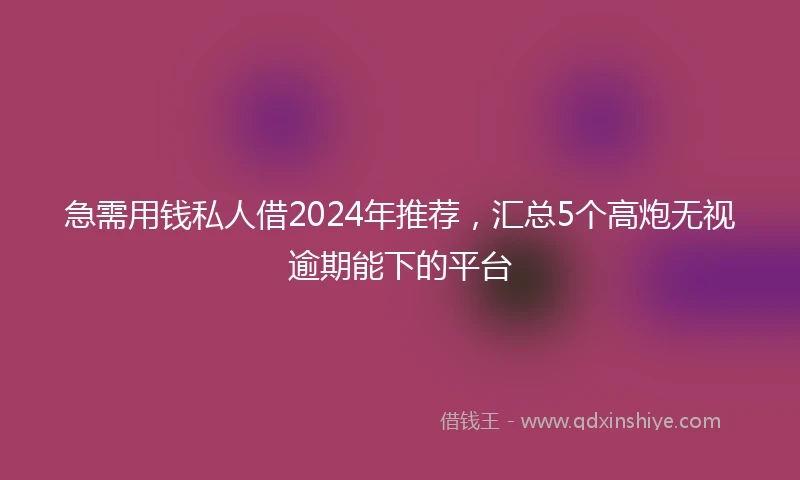 急需用钱私人借2024年推荐，汇总5个高炮无视逾期能下的平台