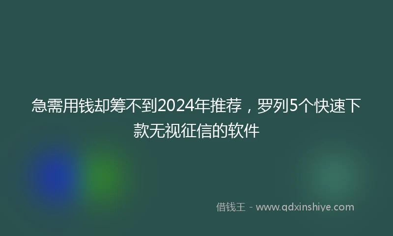 急需用钱却筹不到2024年推荐，罗列5个快速下款无视征信的软件