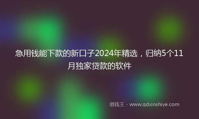 急用钱能下款的新口子2024年精选，归纳5个11月独家贷款的软件