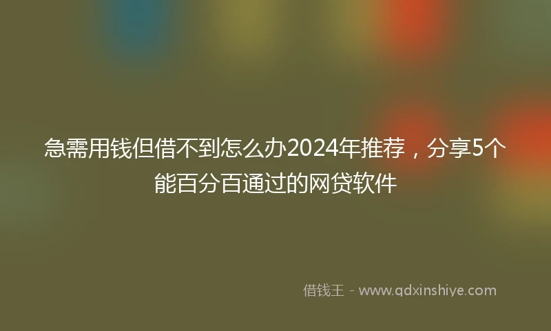 急需用钱但借不到怎么办2024年推荐，分享5个能百分百通过的网贷软件