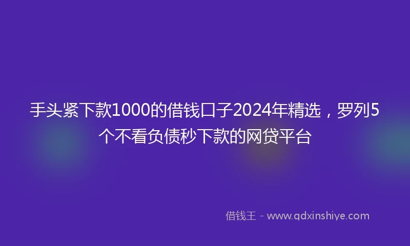 手头紧下款1000的借钱口子2024年精选,罗列5个不看负债秒下款的网贷平台
