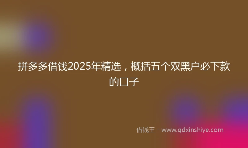 拼多多借钱2025年精选，概括五个双黑户必下款的口子