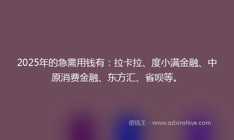 2025年的急需用钱有：拉卡拉、度小满金融、中原消费金融、东方汇、省呗等。