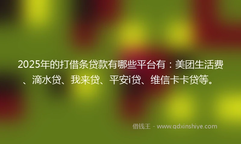 2025年的打借条贷款有哪些平台有：美团生活费、滴水贷、我来贷、平安i贷、维信卡卡贷等。