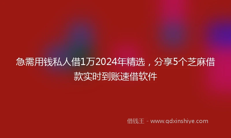 急需用钱私人借1万2024年精选，分享5个芝麻借款实时到账速借软件