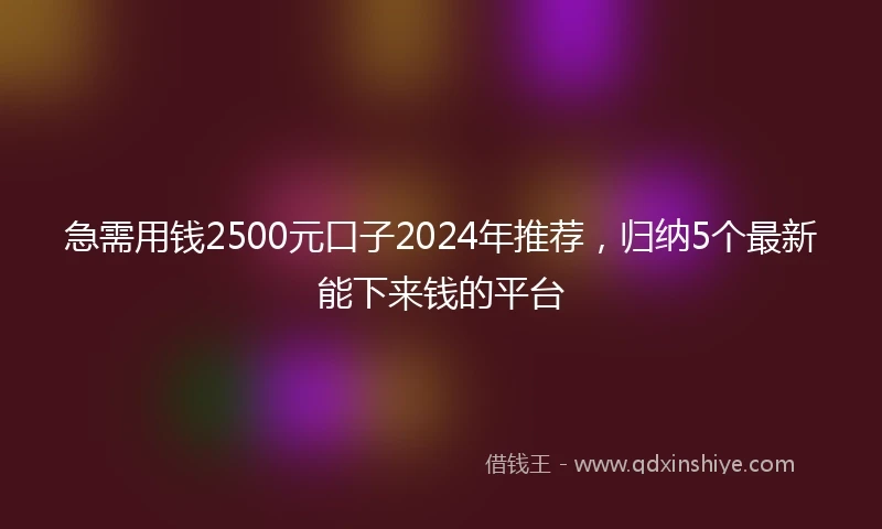 急需用钱2500元口子2024年推荐，归纳5个最新能下来钱的平台