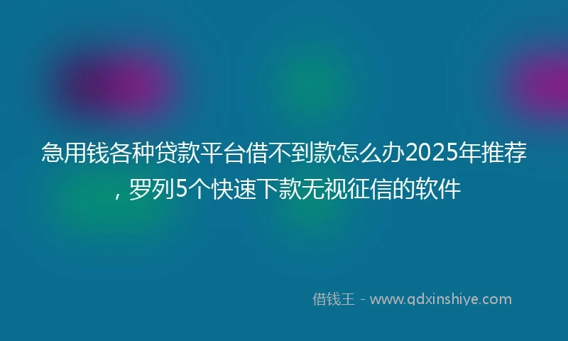 急用钱各种贷款平台借不到款怎么办2025年推荐，罗列5个快速下款无视征信的软件