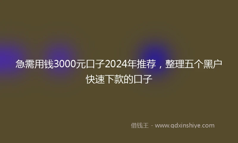 急需用钱3000元口子2024年推荐，整理五个黑户快速下款的口子