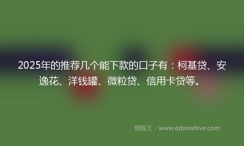 2025年的推荐几个能下款的口子有：柯基贷、安逸花、洋钱罐、微粒贷、信用卡贷等。