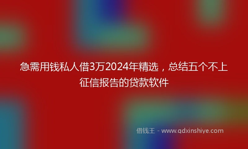 急需用钱私人借3万2024年精选，总结五个不上征信报告的贷款软件