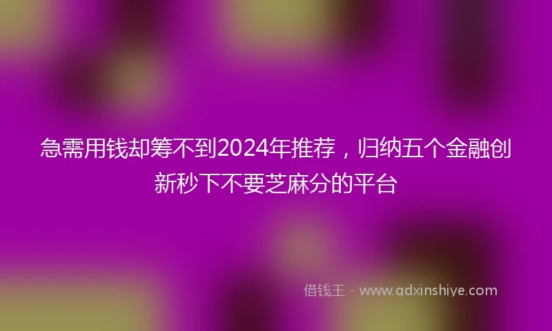 急需用钱却筹不到2024年推荐，归纳五个金融创新秒下不要芝麻分的平台