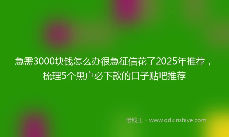 急需3000块钱怎么办很急征信花了2025年推荐，梳理5个黑户必下款的口子贴吧推荐