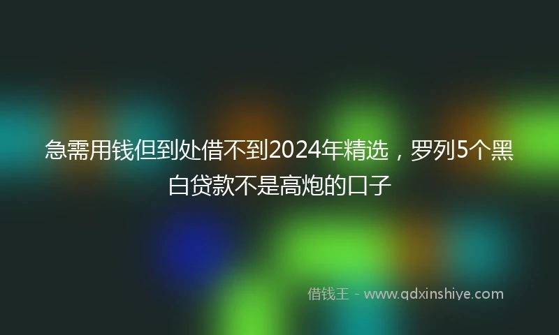 急需用钱但到处借不到2024年精选，罗列5个黑白贷款不是高炮的口子
