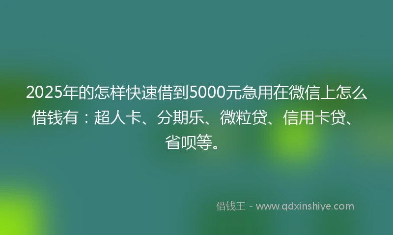2025年的怎样快速借到5000元急用在微信上怎么借钱有：超人卡、分期乐、微粒贷、信用卡贷、省呗等。