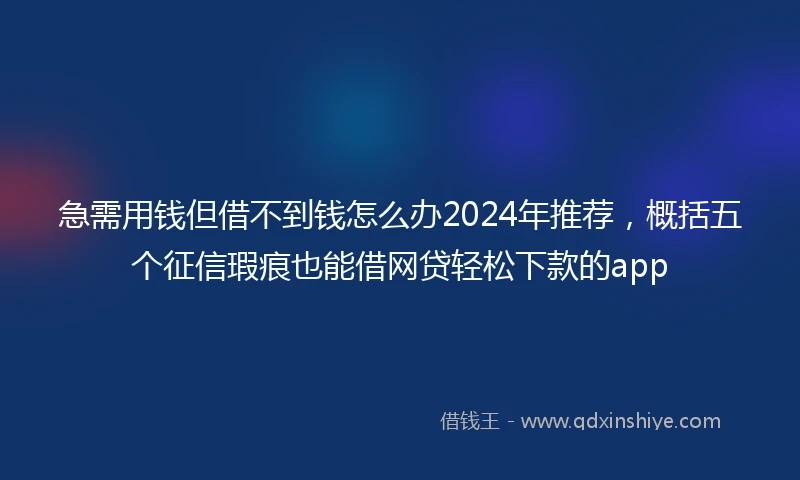 急需用钱但借不到钱怎么办2024年推荐，概括五个征信瑕疵也能借网贷轻松下款的app