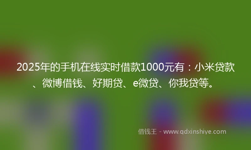 2025年的手机在线实时借款1000元有：小米贷款、微博借钱、好期贷、e微贷、你我贷等。