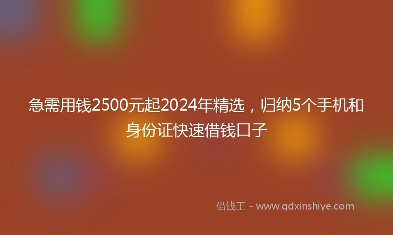 急需用钱2500元起2024年精选，归纳5个手机和身份证快速借钱口子