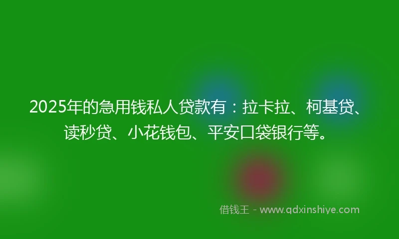 2025年的急用钱私人贷款有：拉卡拉、柯基贷、读秒贷、小花钱包、平安口袋银行等。