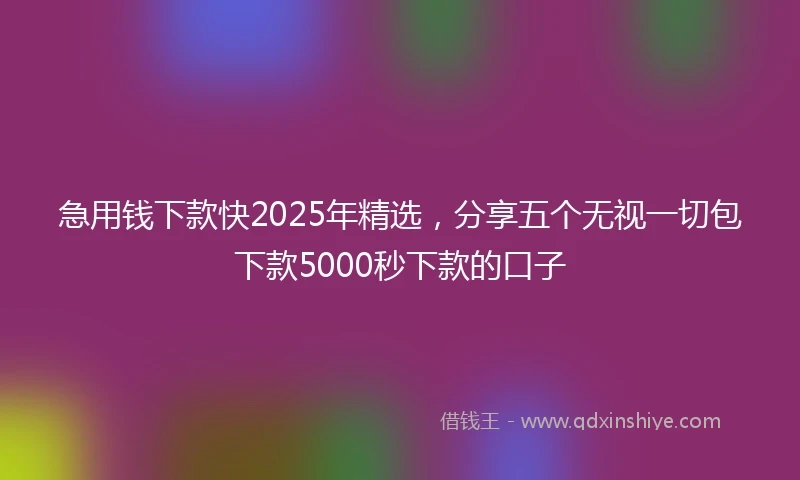 急用钱下款快2025年精选，分享五个无视一切包下款5000秒下款的口子