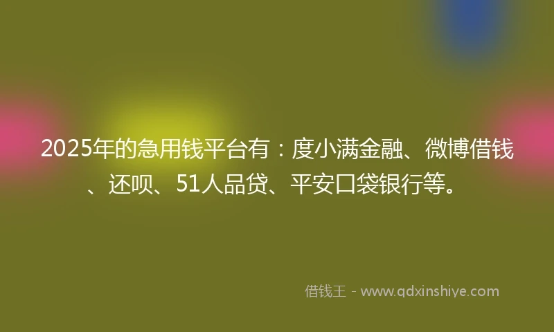 2025年的急用钱平台有：度小满金融、微博借钱、还呗、51人品贷、平安口袋银行等。