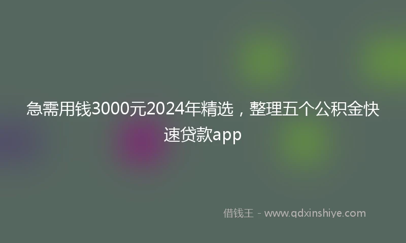 急需用钱3000元2024年精选，整理五个公积金快速贷款app
