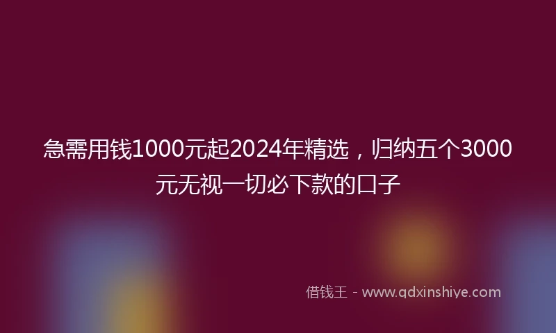 急需用钱1000元起2024年精选，归纳五个3000元无视一切必下款的口子
