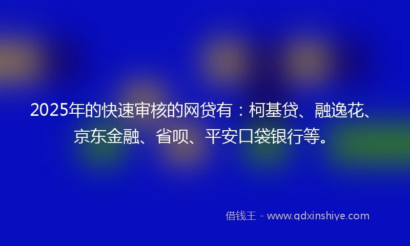 2025年的快速审核的网贷有：柯基贷、融逸花、京东金融、省呗、平安口袋银行等。