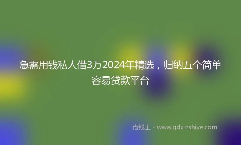 急需用钱私人借3万2024年精选，归纳五个简单容易贷款平台