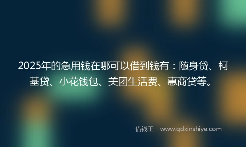 2025年的急用钱在哪可以借到钱有：随身贷、柯基贷、小花钱包、美团生活费、惠商贷等。