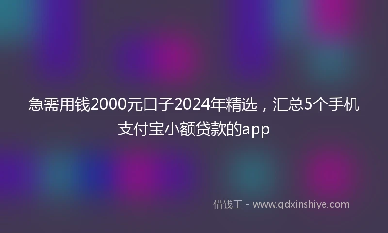 急需用钱2000元口子2024年精选，汇总5个手机支付宝小额贷款的app