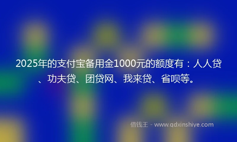 2025年的支付宝备用金1000元的额度有：人人贷、功夫贷、团贷网、我来贷、省呗等。