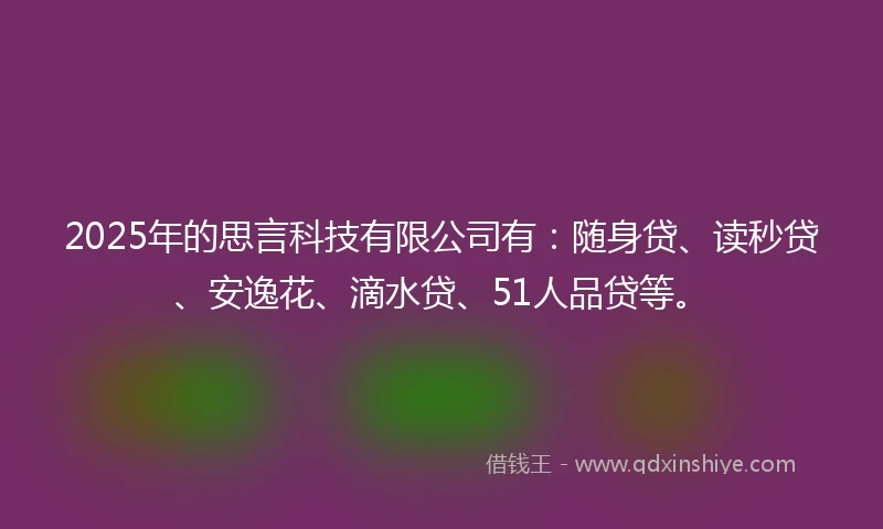 2025年的思言科技有限公司有：随身贷、读秒贷、安逸花、滴水贷、51人品贷等。