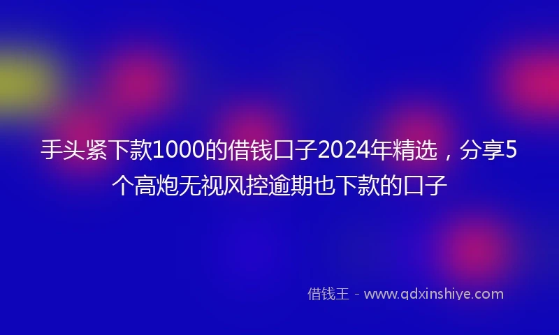 手头紧下款1000的借钱口子2024年精选，分享5个高炮无视风控逾期也下款的口子