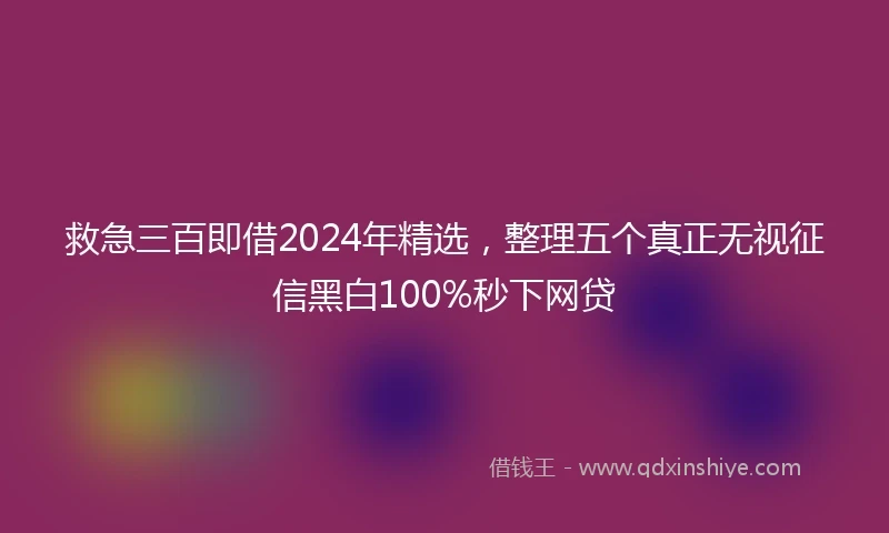 救急三百即借2024年精选，整理五个真正无视征信黑白100%秒下网贷