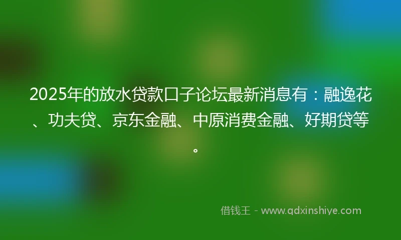 2025年的放水贷款口子论坛最新消息有：融逸花、功夫贷、京东金融、中原消费金融、好期贷等。