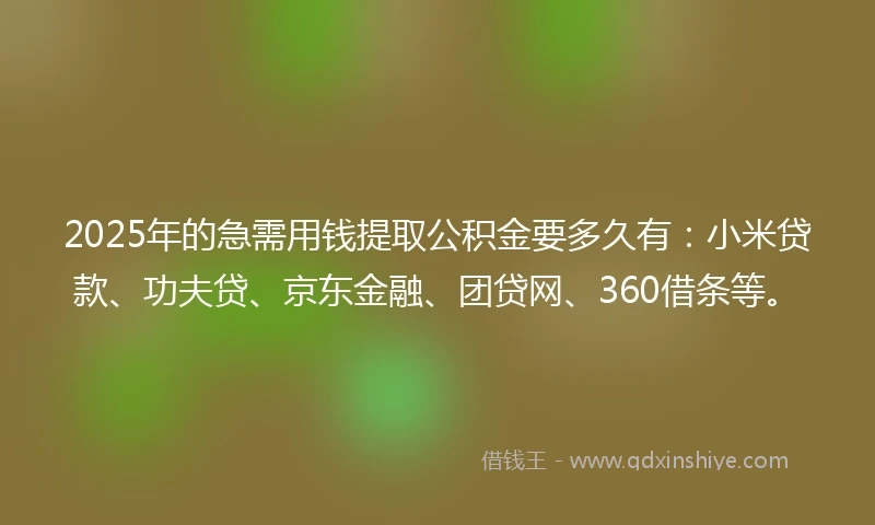2025年的急需用钱提取公积金要多久有：小米贷款、功夫贷、京东金融、团贷网、360借条等。