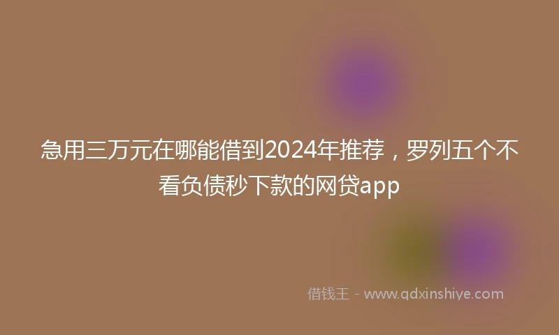 急用三万元在哪能借到2024年推荐，罗列五个不看负债秒下款的网贷app