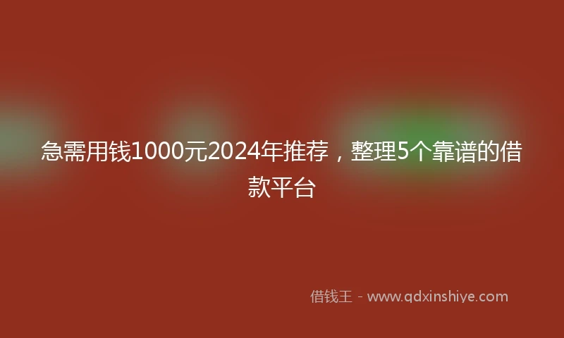 急需用钱1000元2024年推荐，整理5个靠谱的借款平台