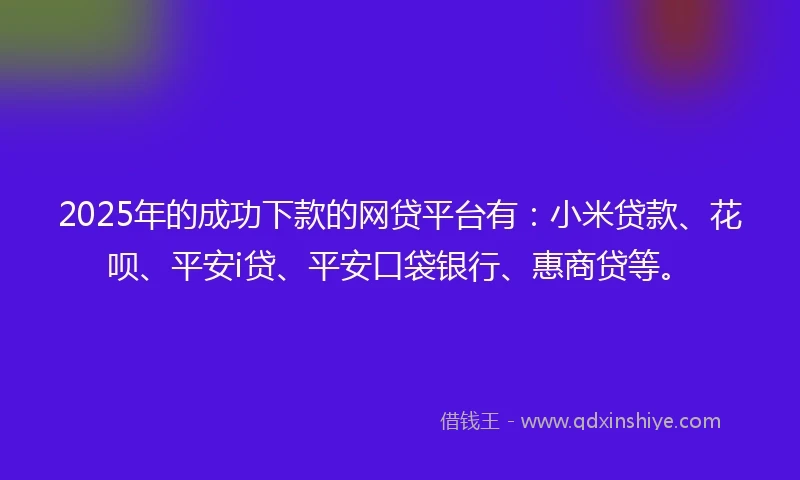 2025年的成功下款的网贷平台有：小米贷款、花呗、平安i贷、平安口袋银行、惠商贷等。