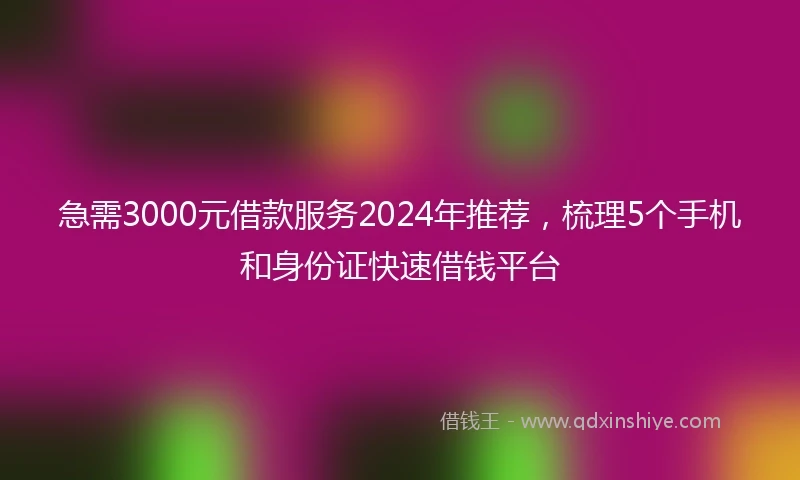急需3000元借款服务2024年推荐,梳理5个手机和身份证快速借钱平台