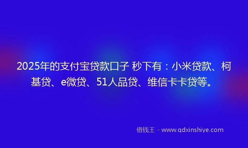 2025年的支付宝贷款口子 秒下有：小米贷款、柯基贷、e微贷、51人品贷、维信卡卡贷等。
