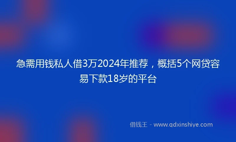 急需用钱私人借3万2024年推荐，概括5个网贷容易下款18岁的平台