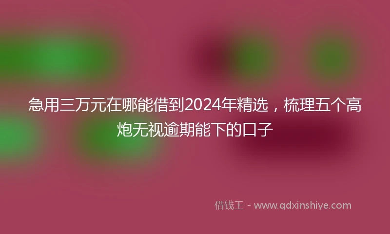 急用三万元在哪能借到2024年精选，梳理五个高炮无视逾期能下的口子